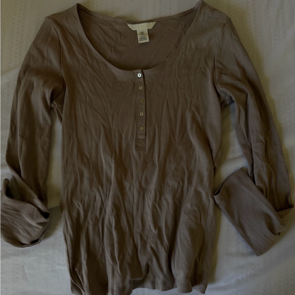 H&M Women’s Button Henley Long Sleeve Top - Taupe